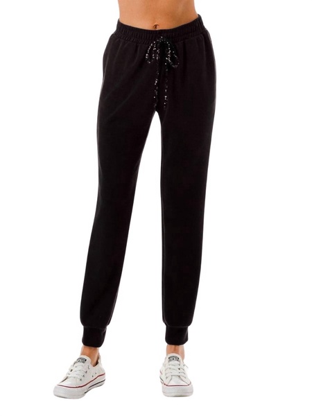 sequin drawstrings jogger in black