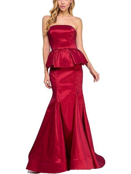 juniors womens satin strapless evening dress