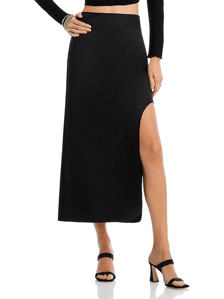 womens solid recycled polyester midi skirt