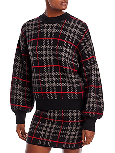 womens plaid crewneck pullover sweater