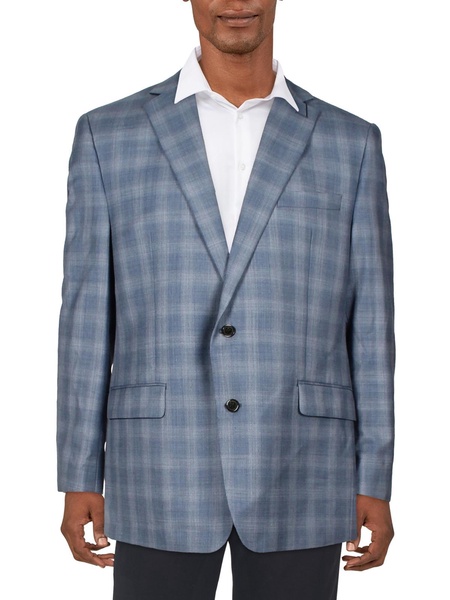 mens wool blend plaid two-button blazer