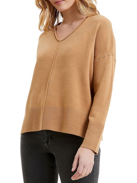 womens v-neck ribbed trim pullover sweater