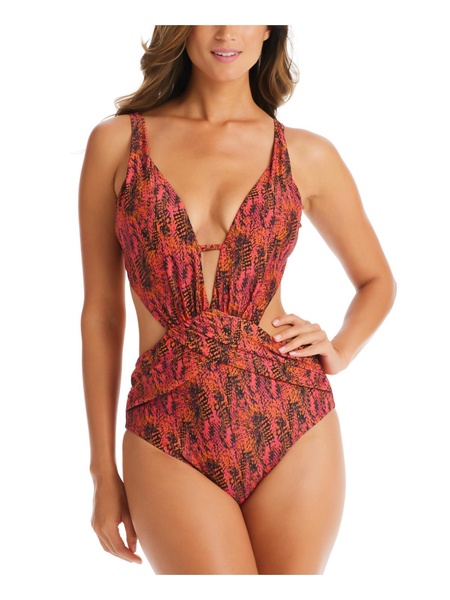 womens snake print cut-out back one-piece swimsuit