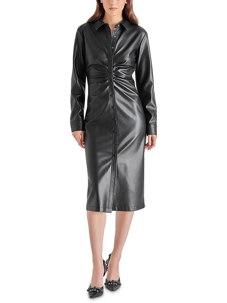 mclain womens faux leather midi shirtdress