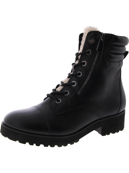 whay womens leather faux fur combat & lace-up boots