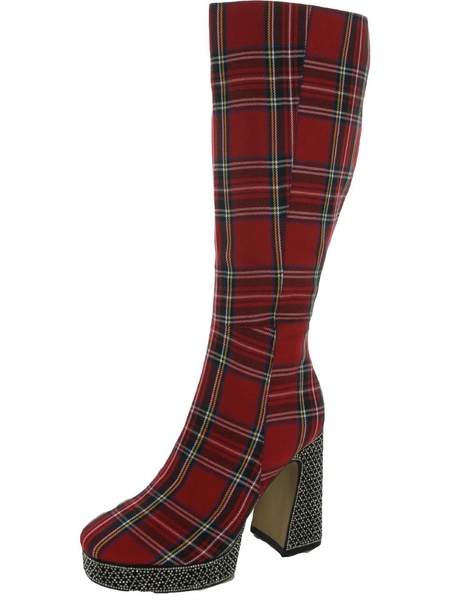 valeria womens plaid rhinestone knee-high boots