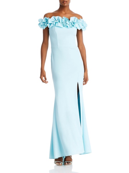 womens ruffled long evening dress