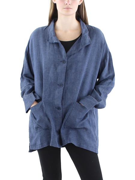 womens collared 100% linen denim jacket