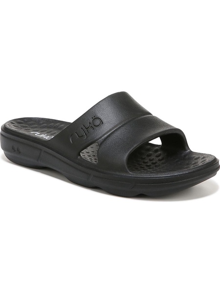 womens cushioned footbed manmade slide sandals