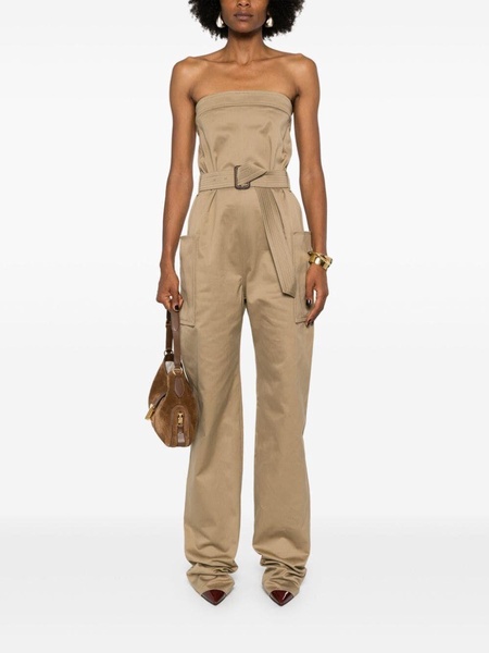 SAINT LAURENT Chic Beige Strapless Cotton Jumpsuit