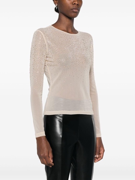 crystal-embellished mesh T-shirt