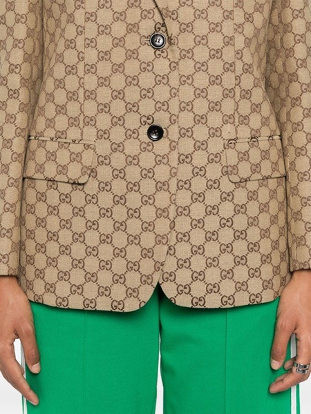 Monogram-print slim-fit cotton-blend blazer