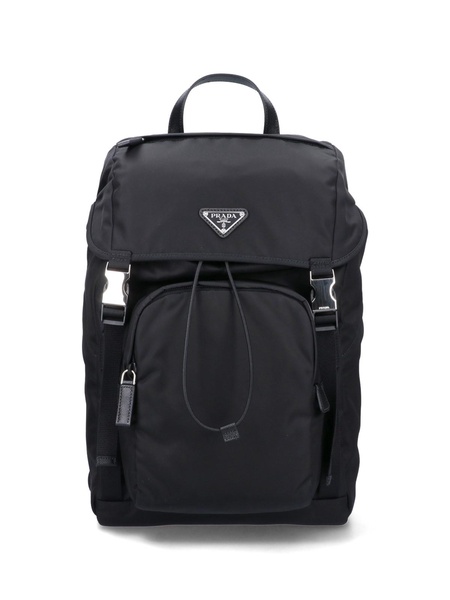 Prada Logo Patch Buckle-Detailed Backpack