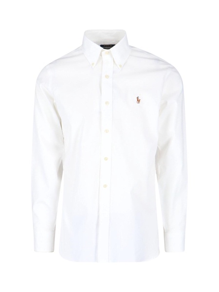 Slim fit white cotton shirt with embroidered logo