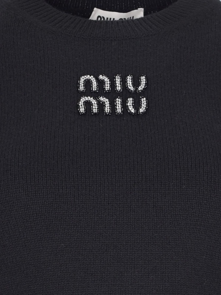 Miu Miu Women Cropped Sweater With Rhinestones