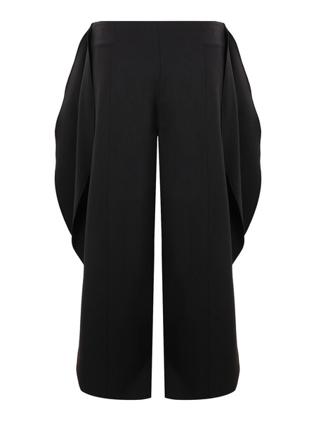 Virgin Wool Side-Slit Round-Leg Trousers