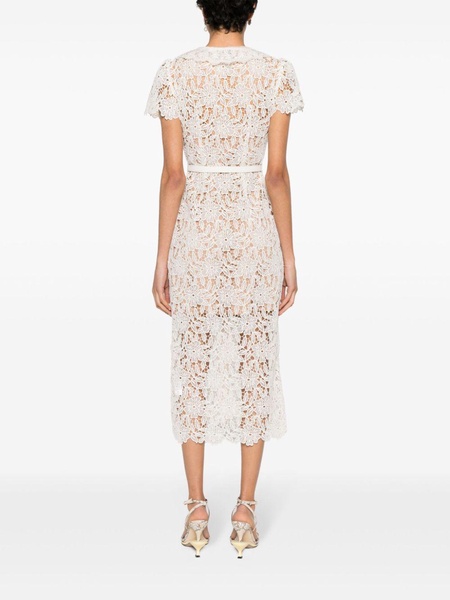 floral-embroidered lace midi dress