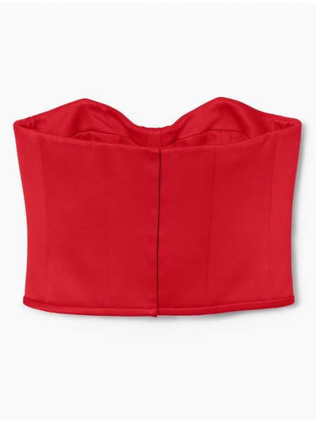 Red Satin Balconette Top with Faux-Rose Detailing