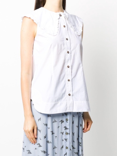 Cotton Sleeveless Shirt With Oversized Collar