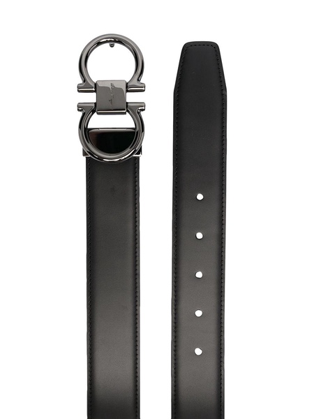 Black And Brown Reversible Belt With Gancini Detail In Smooth Leather Man