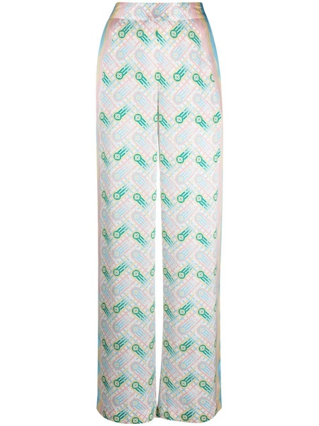 Casablanca Printed Silk Straight Leg Trousers