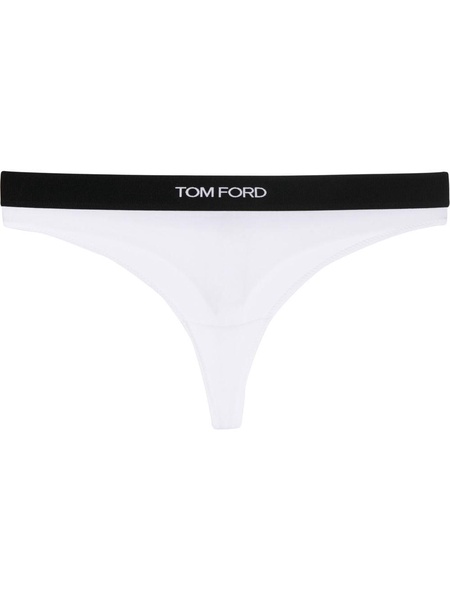 Signature White Thong With Branded Waistband In Stretch Modal Woman