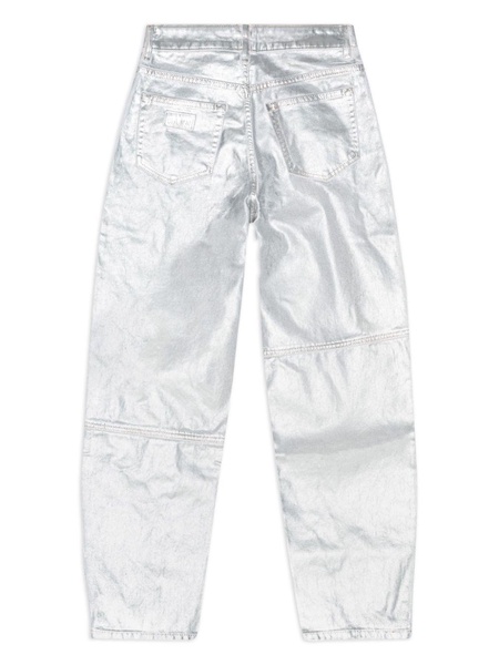 metallic-finish organic-cotton tapared jeans