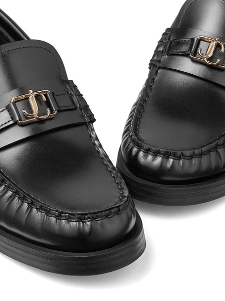 Black Addie Logo-Plaque Leather Loafers