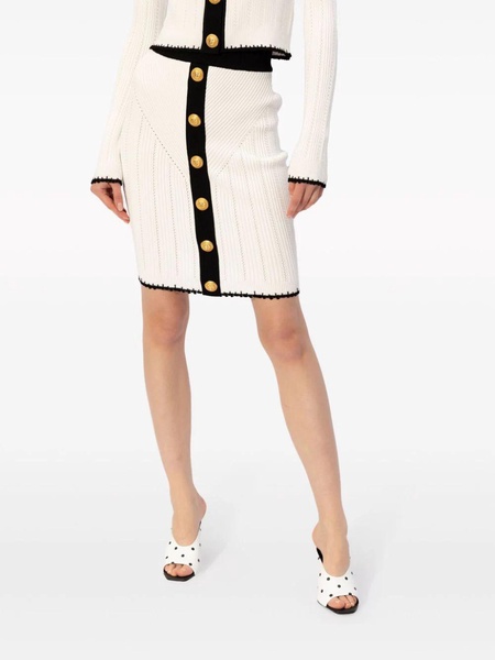 Balmain Bicolor Knit Midi Skirt With Embossed Buttons