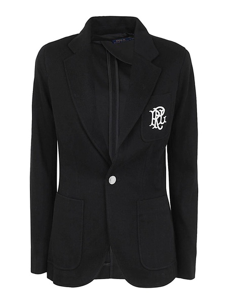 embroidered-logo single-breasted blazer