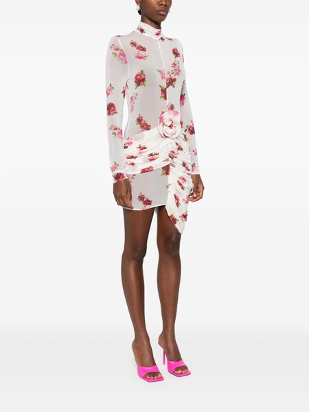 Draped Floral Print Midi Dress