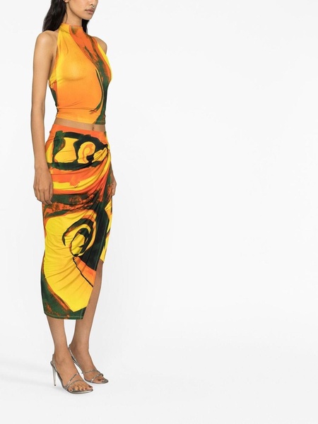 Long printed draped skirt