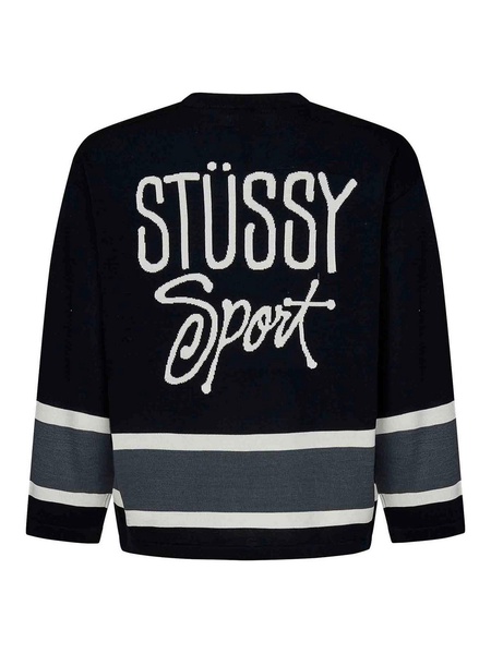 Black Cotton Knit Hockey Sweater