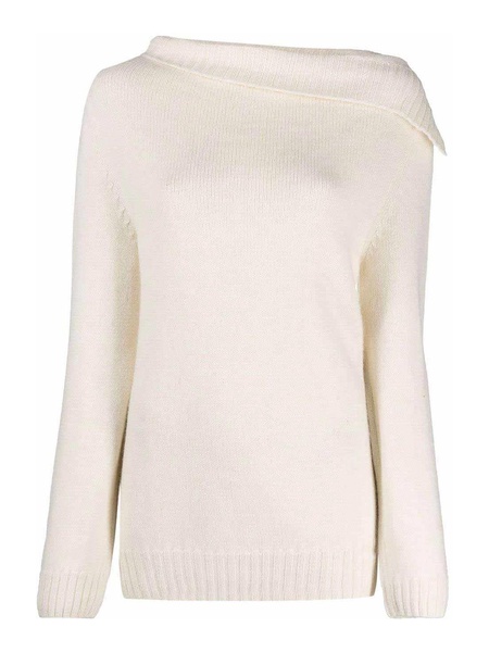 asymmetrical-collar wool jumper