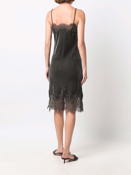 Lace-trim velvet slip dress