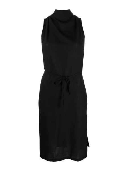 mock-neck tie-waist dress