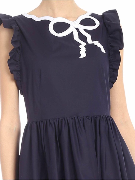 Sona dress in blue with white bow embroidery