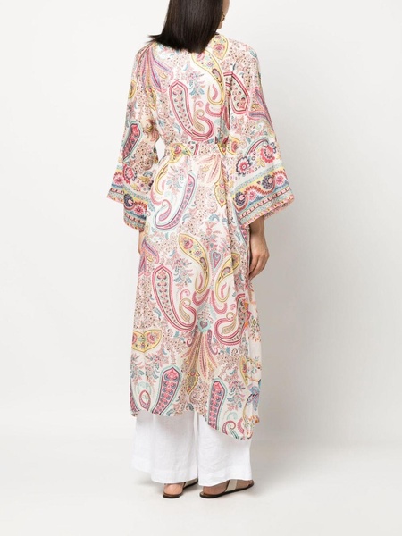 Printed satin belted kimono