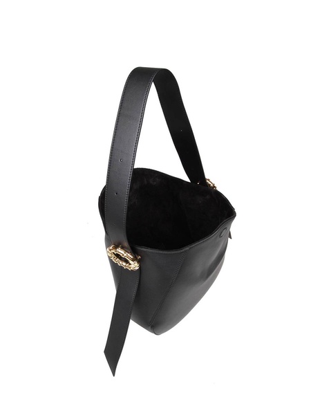 Leather hobo shoulder bag with buckles