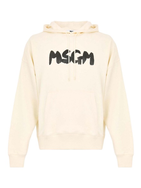 White Cotton Hoodie With Logo Print