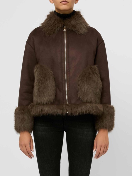 Brown Jacket With Zip And Fur