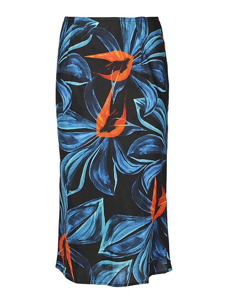 Printed cotton blend silk midi skirt