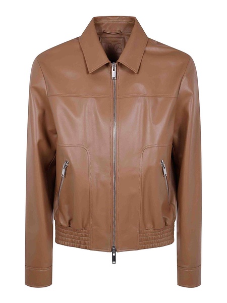 Leather Fitted Bomber Jacket