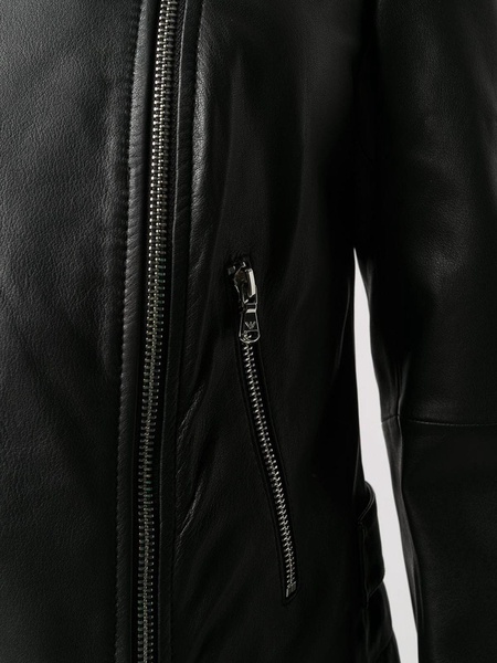 Black leather zipped biker jacket