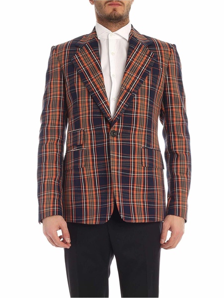 Single breasted checked jacket in blue and or