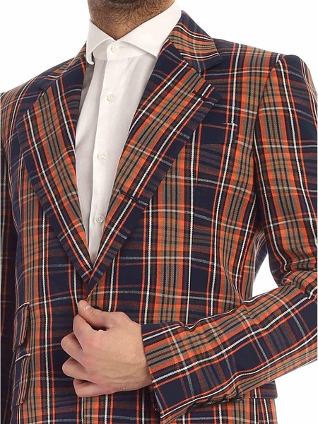 Single breasted checked jacket in blue and or