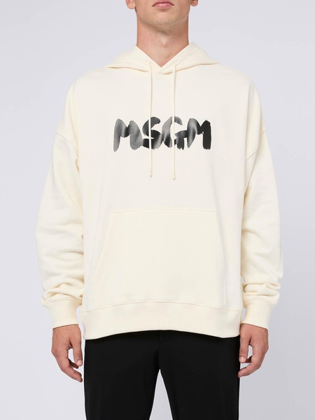 White Cotton Hoodie With Logo Print