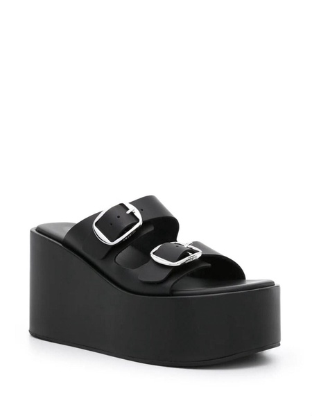 100mm leather wedge sandals