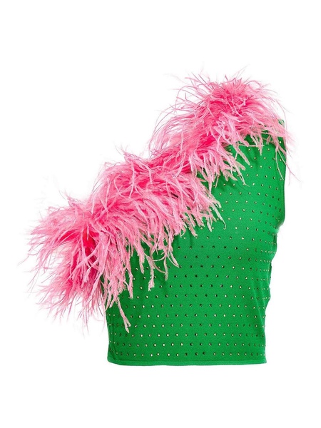 Feather sequin one shoulder top