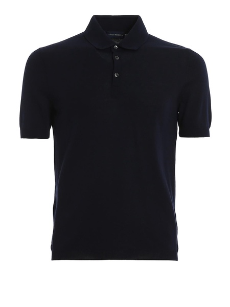 Ribbed edges blue cotton polo